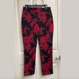 Chico's Black and Red Brigitte Floral Slim Ankle Pant NWT